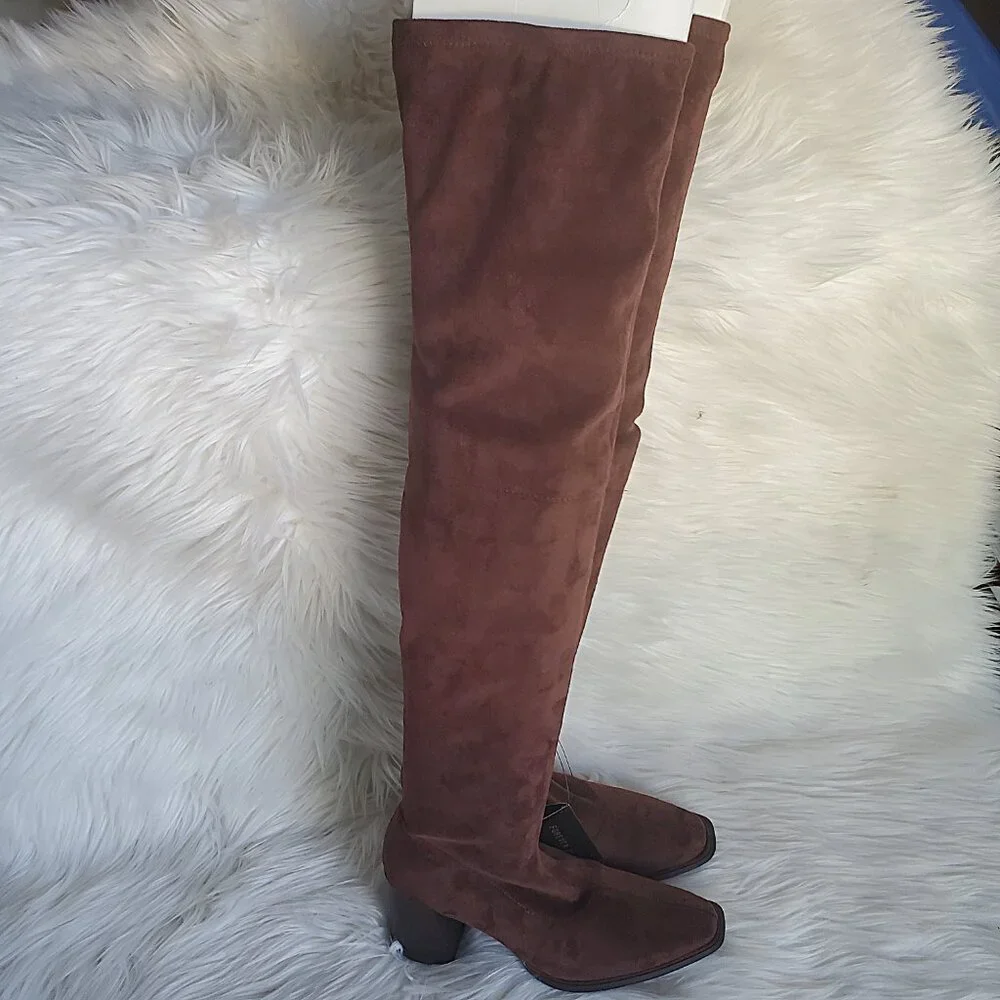Forever 21 Brown Over The Knee Side Zipper Suede Boot SZ 6